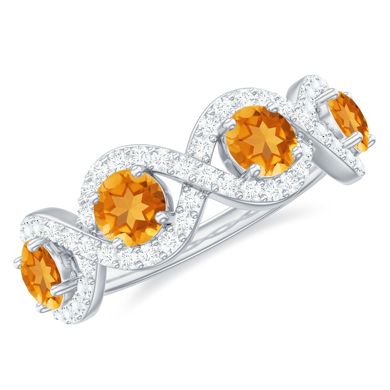 Real Citrine and Moissanite Minimal Braided Eternity Ring