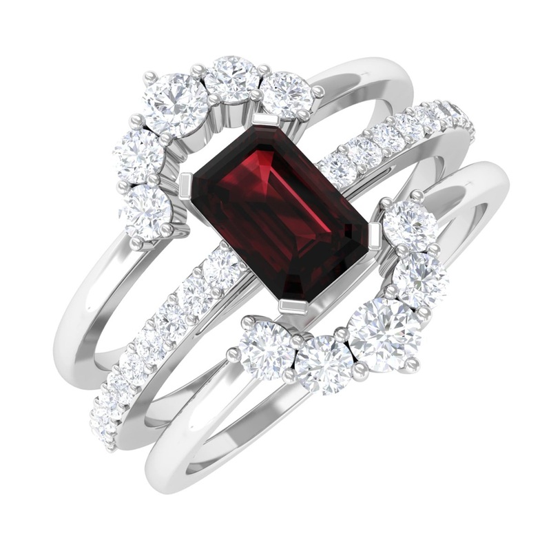 Real Garnet Solitaire Engagement Ring Set with Diamond