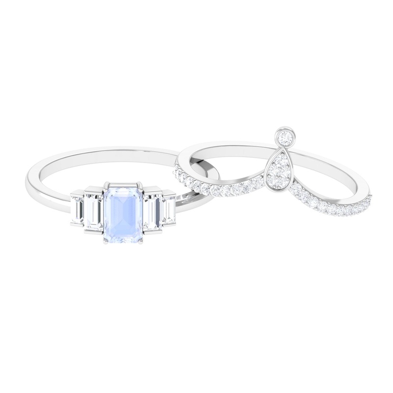 Real Moonstone and Moissanite Stackable Ring Set