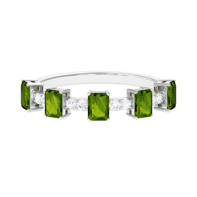 Real Peridot and Diamond Half Eternity Ring