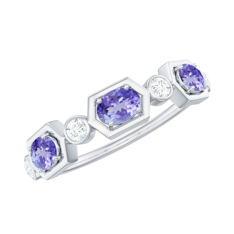 Real Tanzanite and Diamond Half Eternity Ring