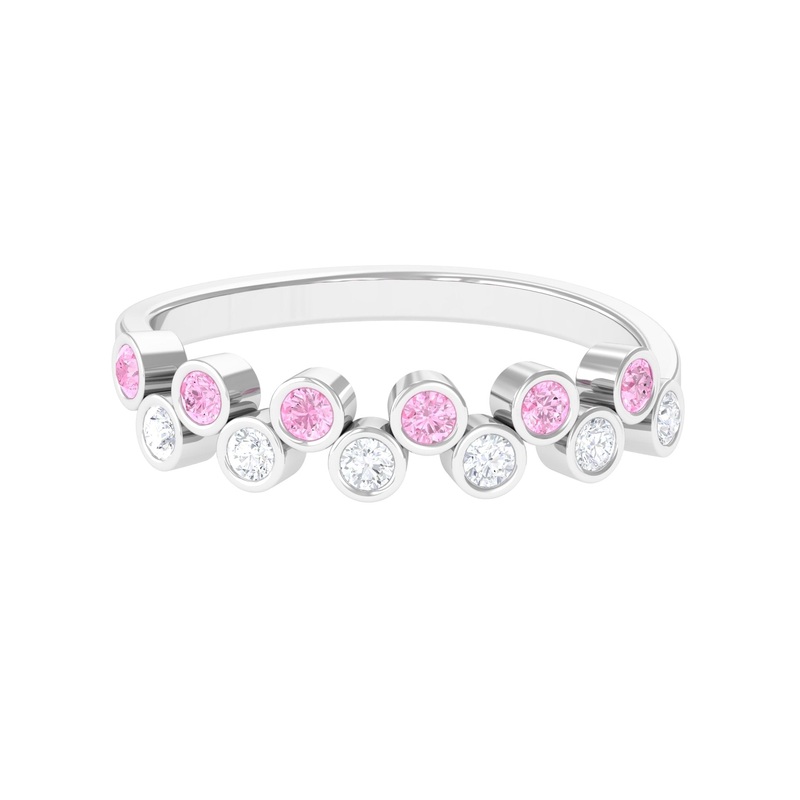 Simple Half Eternity Ring with Pink Sapphire and Diamond