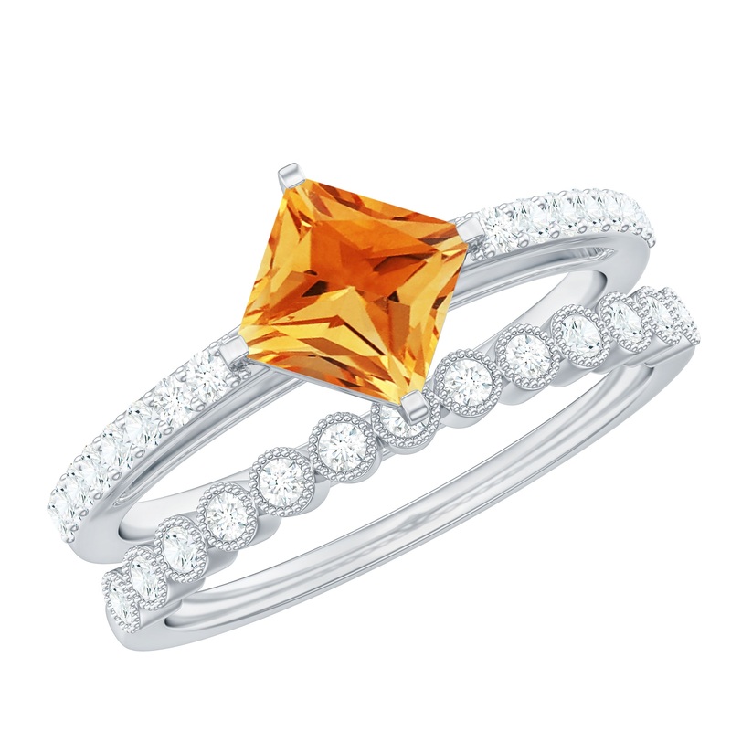 Solitaire Citrine and Moissanite Ring Set