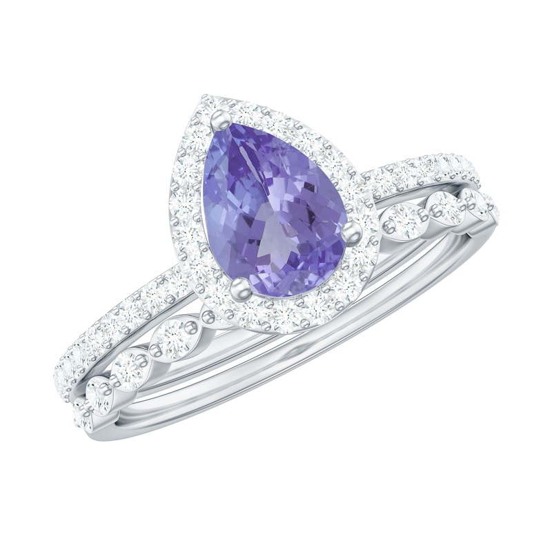 Teardrop Tanzanite Bridal Ring Set with Diamond