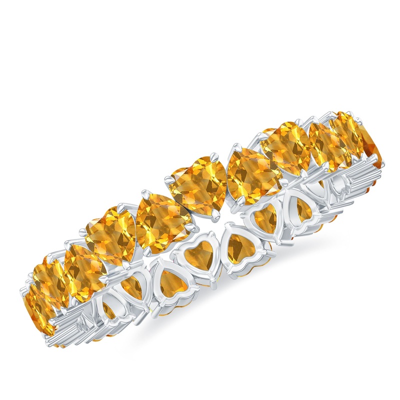Yellow Heart Cut Citrine Eternity Ring in Claw Setting