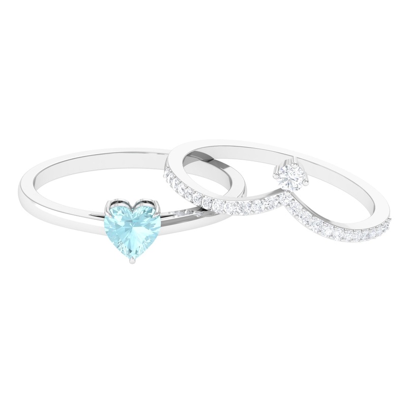 1 CT Sky Blue Topaz and Diamond Heart Ring Set