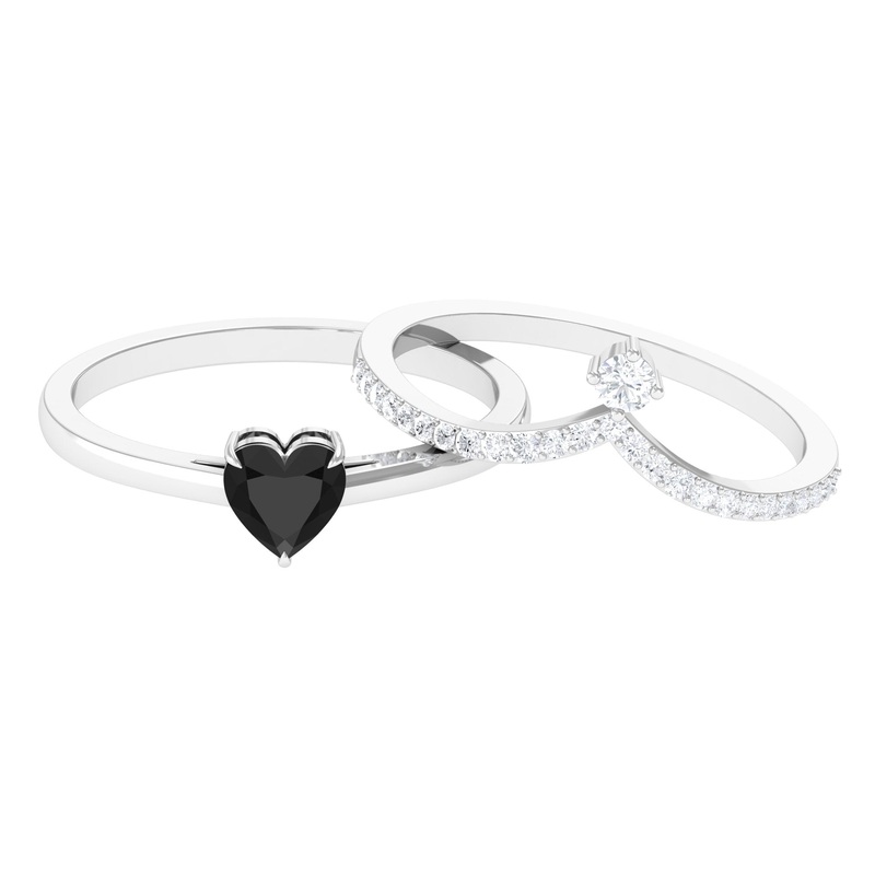 Real Black Spinel and Diamond Bridal Ring Set