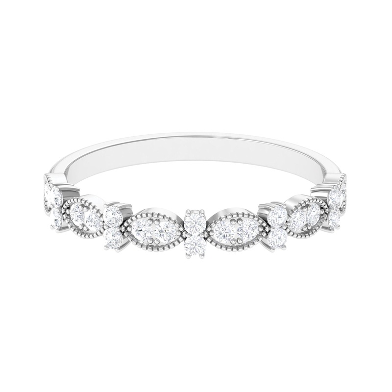 Round Diamond Designer Semi Eternity Ring with Milgrain