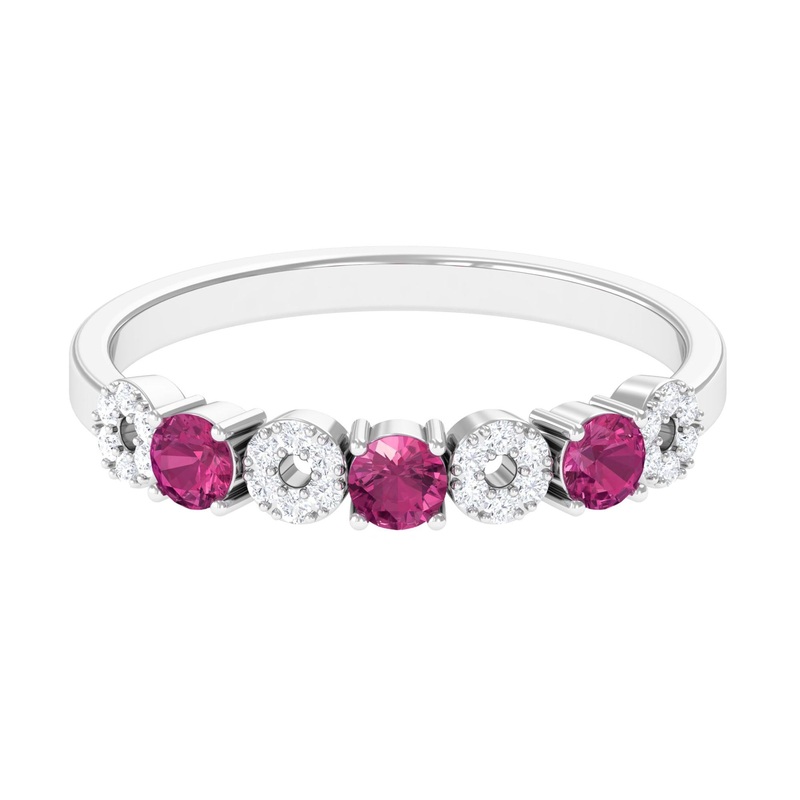 Semi Eternity Ring with Pink Tourmaline and Diamond
