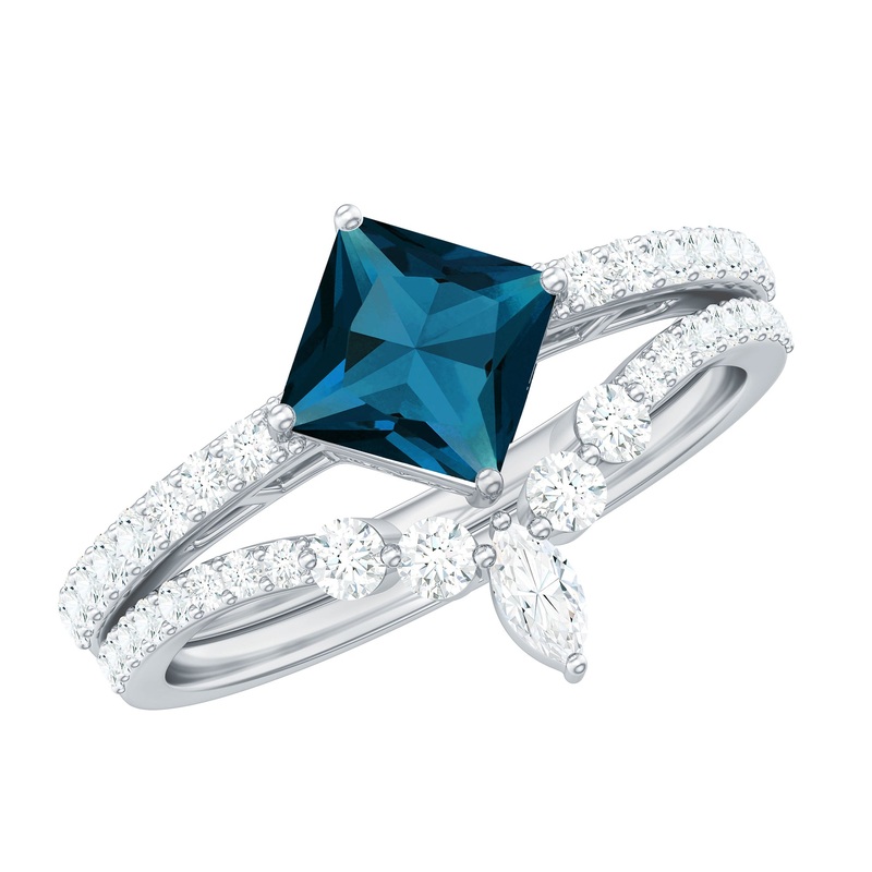 Solitaire London Blue Topaz Designer Ring Set with Diamond