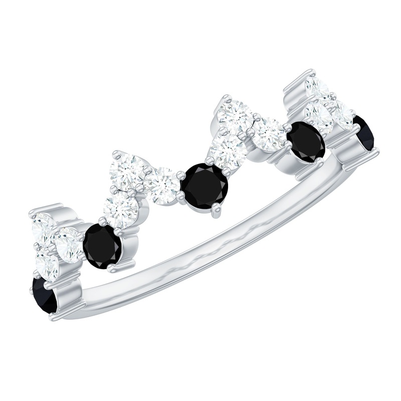1.50 CT Black Onyx and Diamond Half Eternity Zigzag Ring