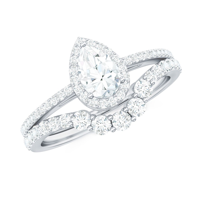 1.50 CT Certified Moissanite Designer Teardrop Ring Set