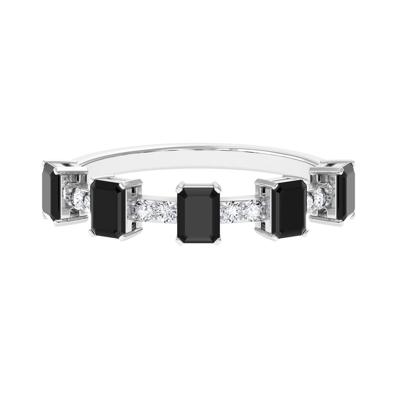 1 CT Black Onyx and Diamond Half Eternity Ring in Prong Setting