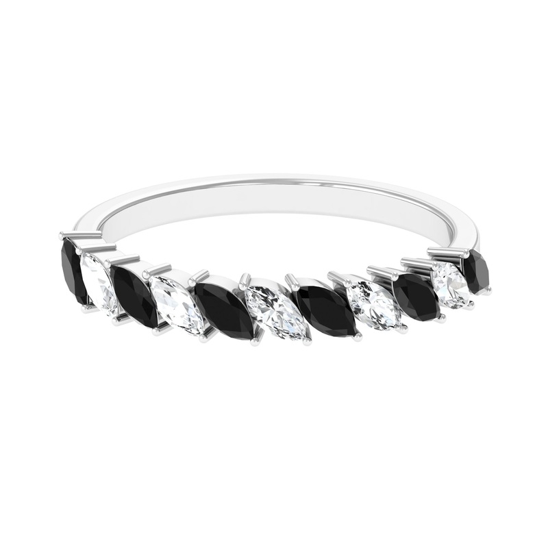1 CT Marquise Black Onyx and Diamond Tilted Half Eternity Ring