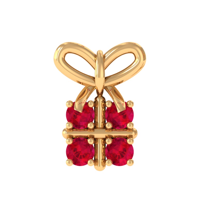 Adorable Created Ruby Gift Box Helix Earring with Gold Bow