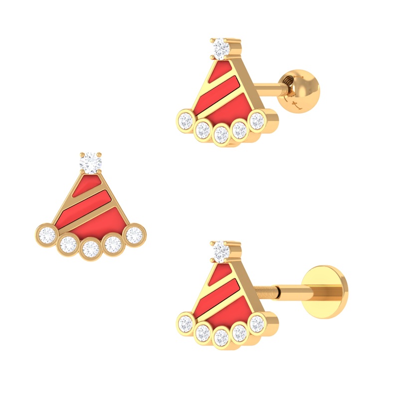 Christmas Diamond Santa Hat Earring with Red Enamel