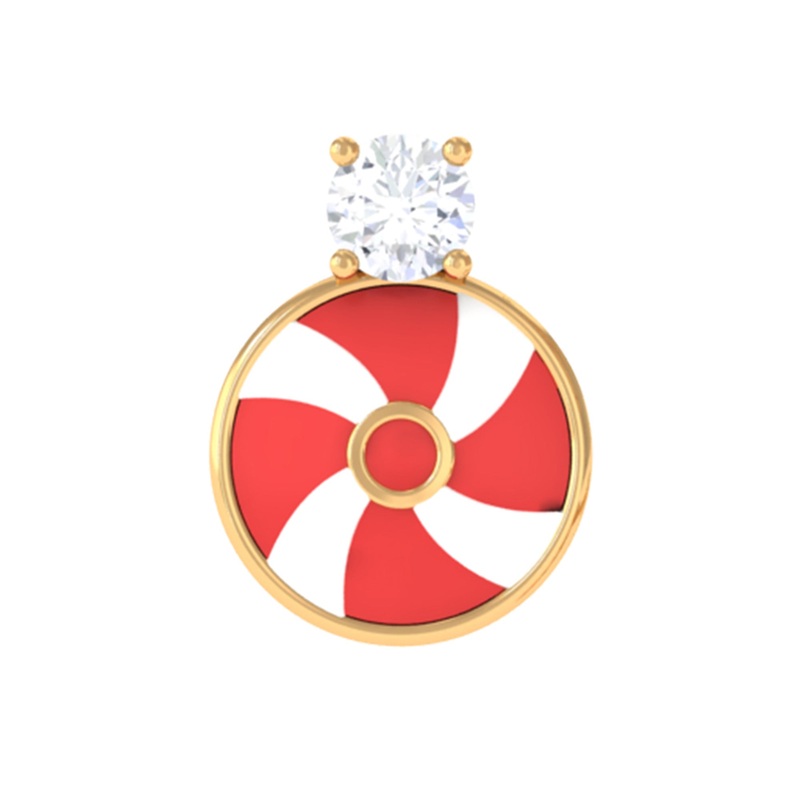 Diamond Peppermint Candy Earring with Red and White Enamel