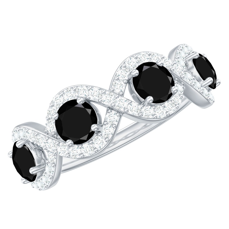 Real Black Diamond Half Eternity Ring with Moissanite