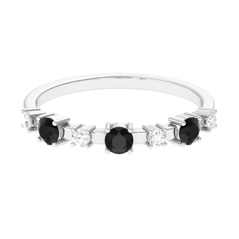 Real Black Onyx and Diamond Half Eternity Ring