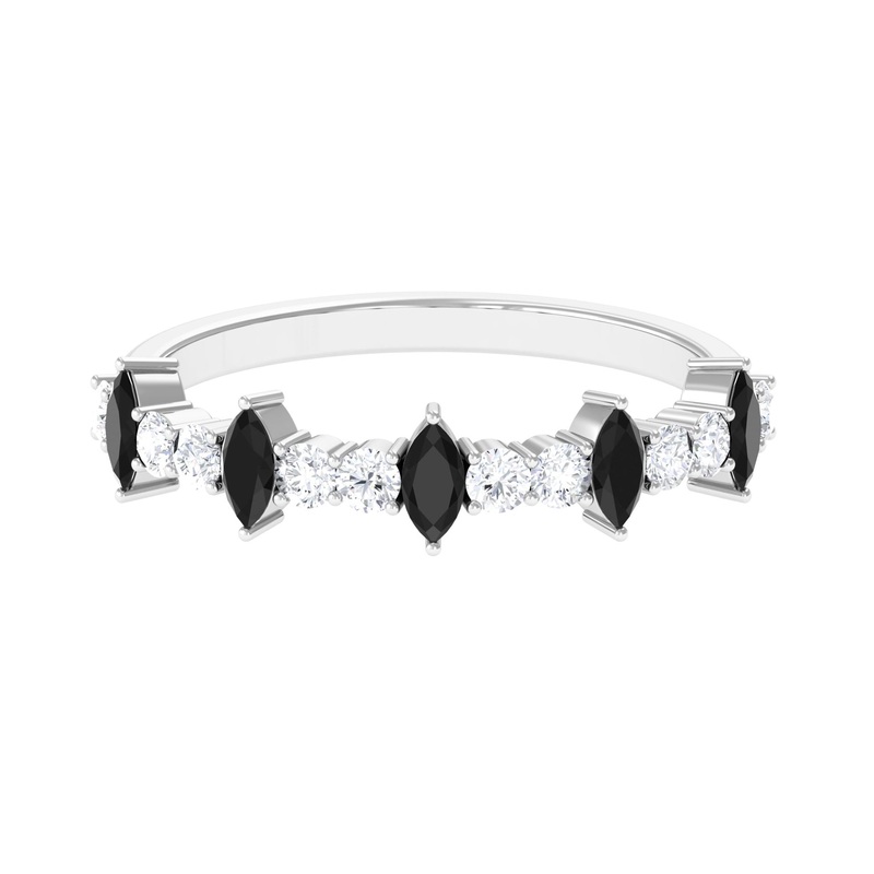Real Black Onyx Half Eternity Ring with Diamond