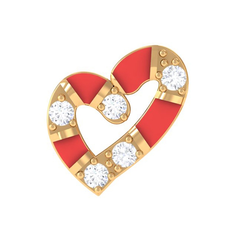 Real Diamond Heart Cartilage Earring with Red Enamel