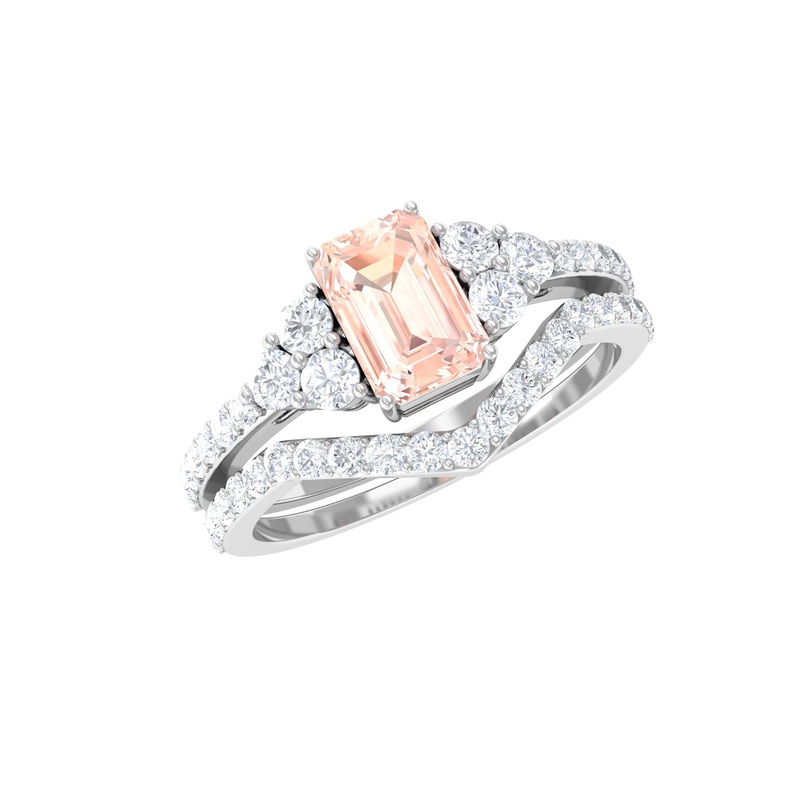 Real Morganite Stackable Ring Set with Diamond