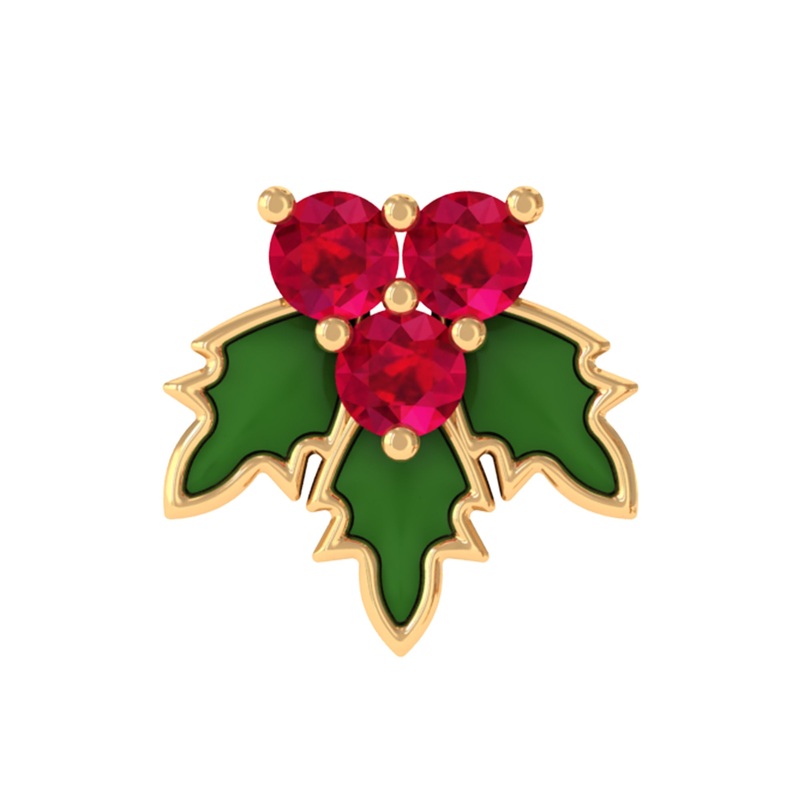 Red Christmas Ruby Holy Earring with Green Enamel