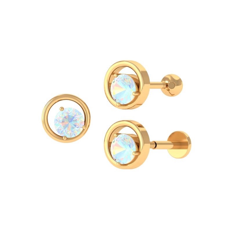 Round Ethiopian Opal Solitaire Circle Cartilage Earring