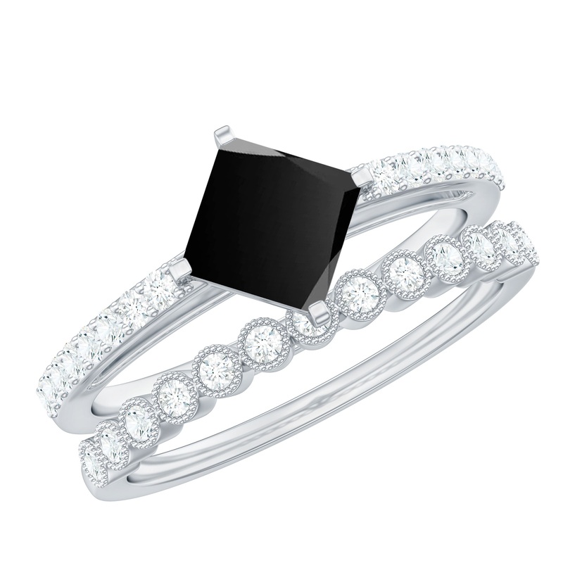 Solitaire Black Onyx and Diamond Ring Set