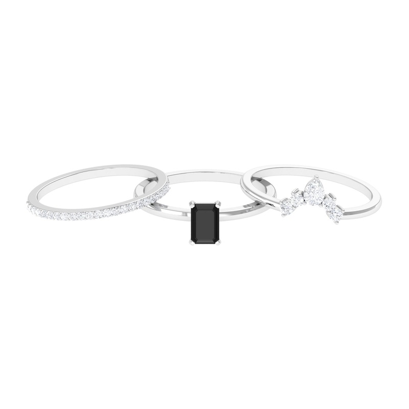 Solitaire Black Onyx and Moissanite Three Ring Set