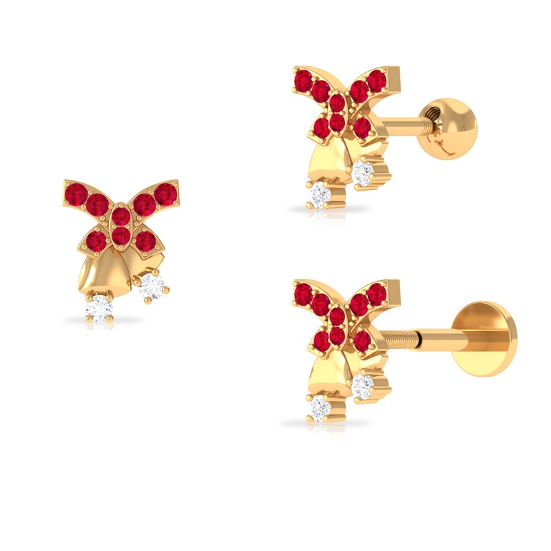 Unique Ruby Christmas Bell Earring with Moissanite