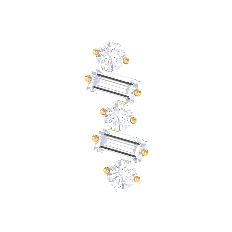 Baguette and Round Moissanite Ear Crawler Earring