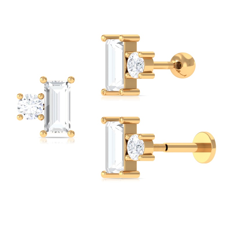 Baguette and Round Moissanite Two Stone Helix Earring