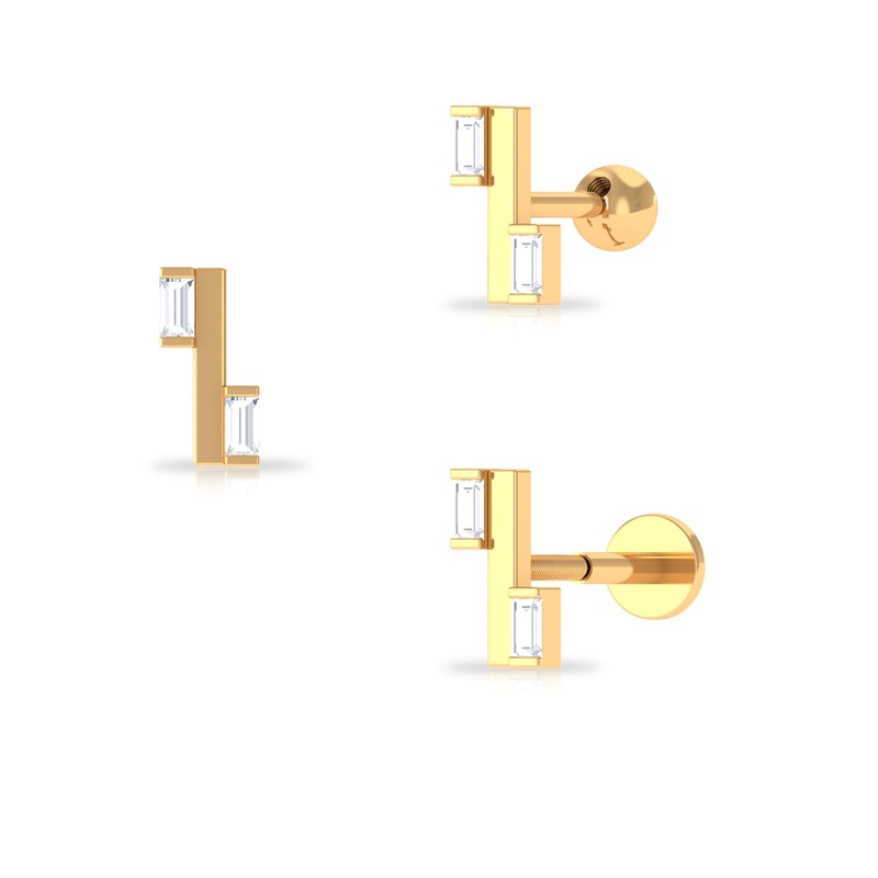 Baguette Cut Moissanite Gold Bar Tragus Earring