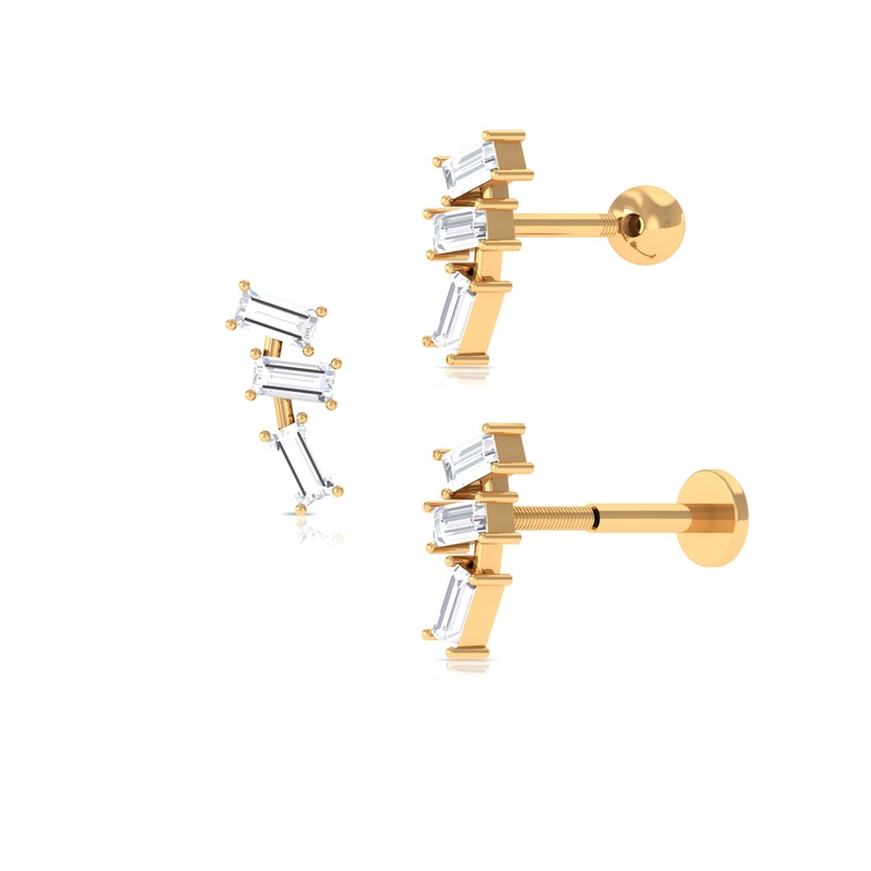 Baguette Cut Moissanite Three Stone Helix Earring