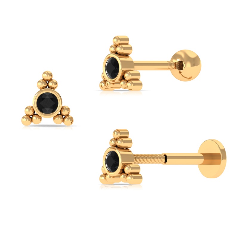 Bezel Set Black Onyx Antique Helix Earring with Gold Beaded