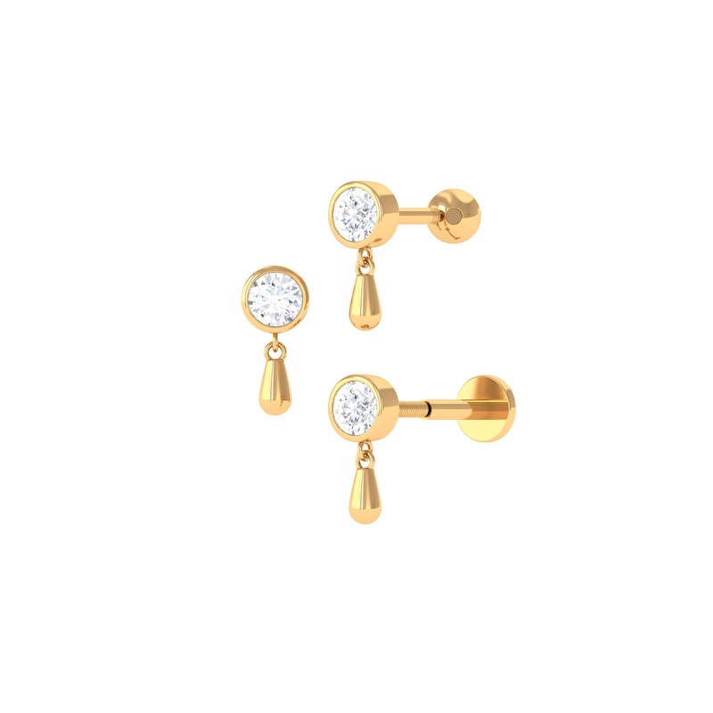 Bezel Set Round Cut Moissanite Helix Drop Earring in Gold