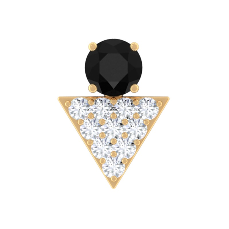Black Onyx and Diamond Triangle Cartilage Earring in Gold
