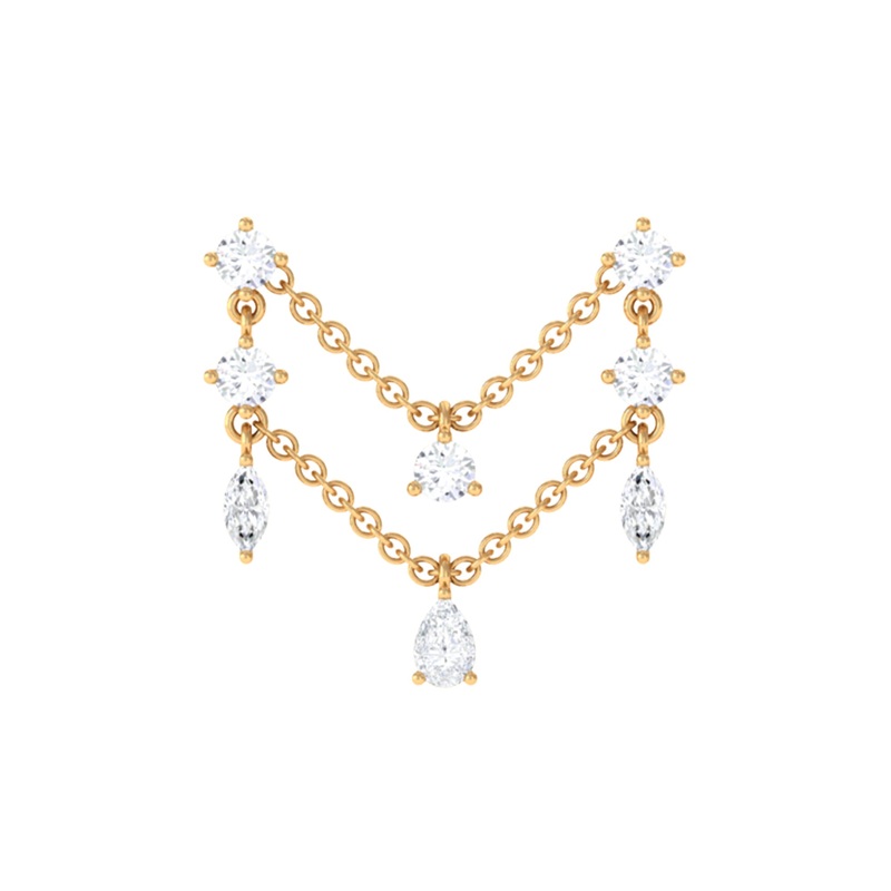 Certified Moissanite Double Chain Helix Earring in Gold