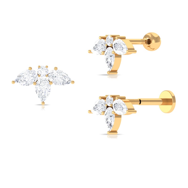 Certified Pear Shape Moissanite Flower Helix Earring