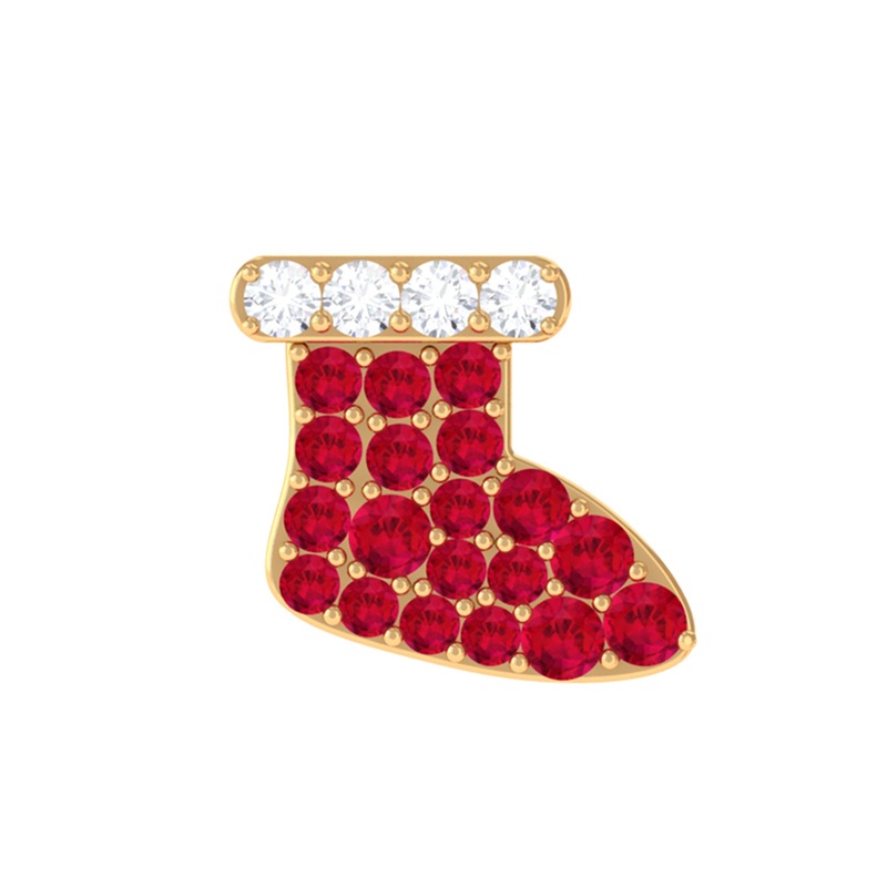 Created Ruby Christmas Stocking Earring with Moissanite