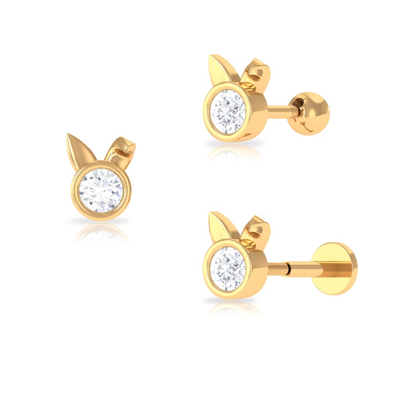 Cute Moissanite Solitaire Bunny Earring in Bezel Setting