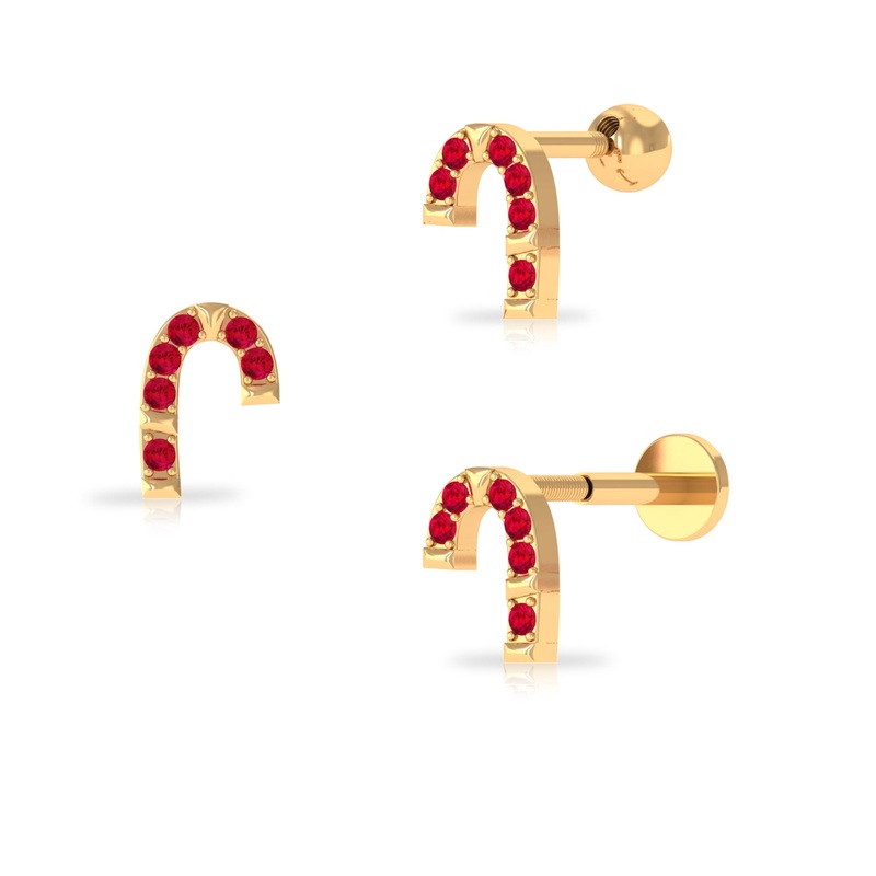 Cute Ruby Xmas Candy Cane Helix Earring