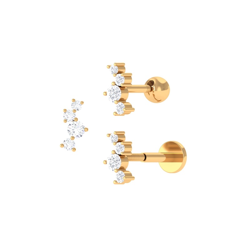 Dainty Round Moissanite Tragus Earring in Gold