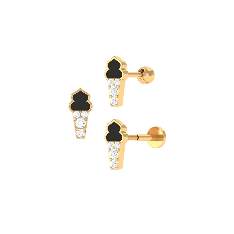 Diamond and Black Enamel Ice Cream Earring for Helix Piercing
