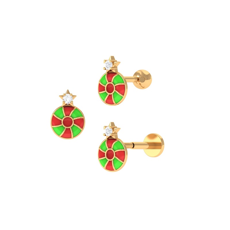 Diamond and Enamel Swirl Peppermint Candy Helix Earring