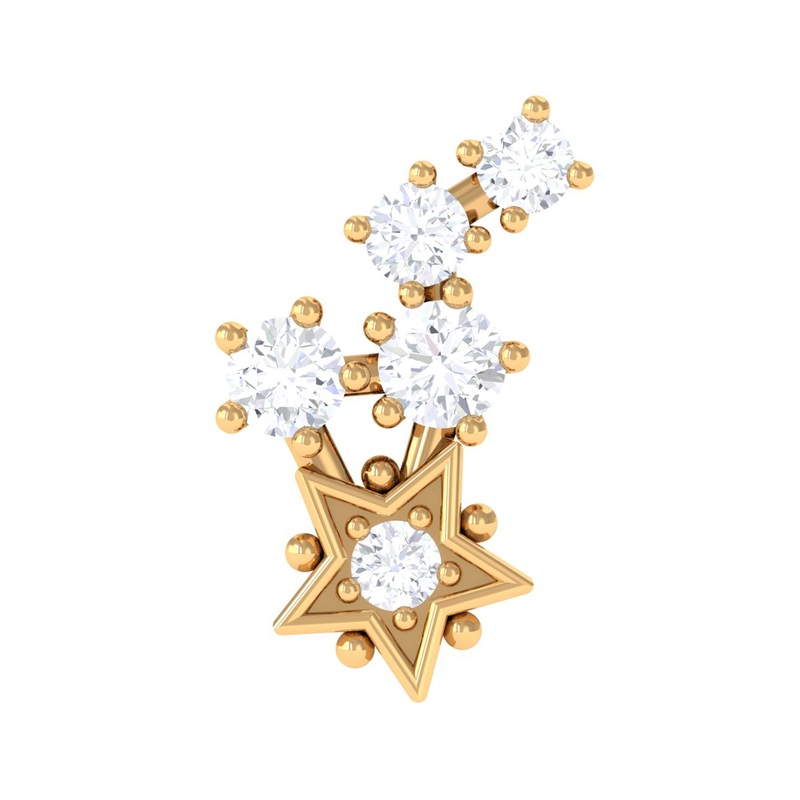 Diamond Gold Celestial Crawler Earring for Cartilage Piercing
