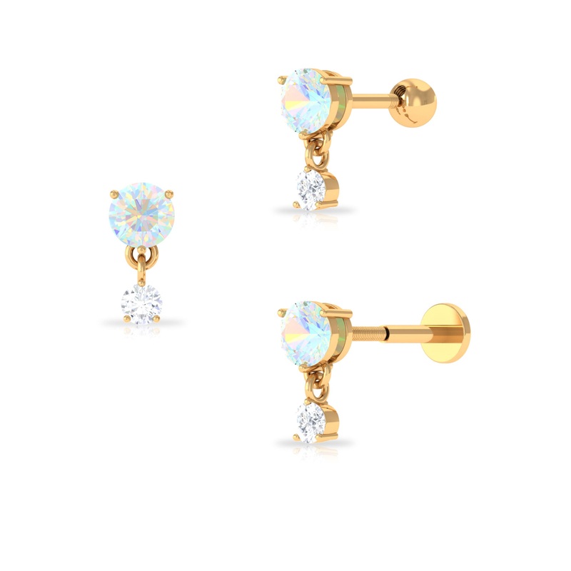Ethiopian Opal Moissanite Helix Drop Earring in Gold