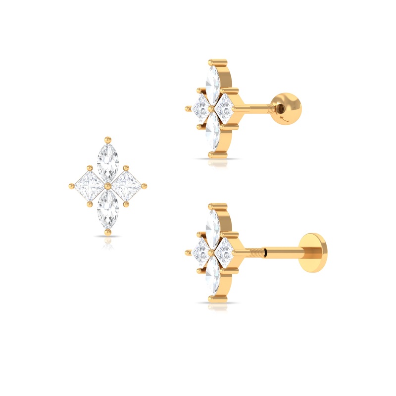 Marquise and Princess Cut Moissanite Flower Cartilage Earring
