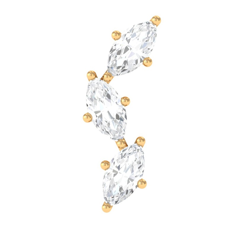 Marquise Cut Moissanite 3 Stone Tragus Earring in Gold